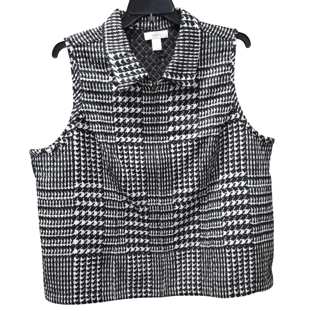 CJ Banks‎ Houndstooth Vest Womens 2X Black White Sleeveless Quilted Reversible